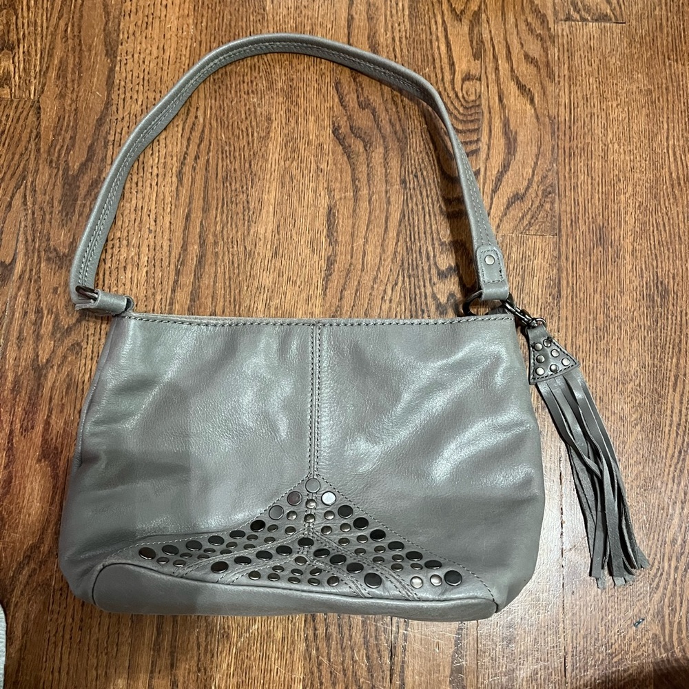Slate grey leather shoulder purse by The Sak